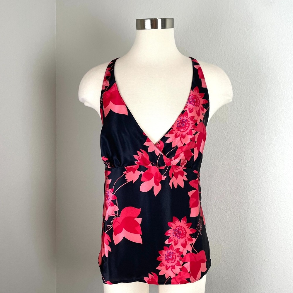AUGUST SILK INTIMATES Womens Medium 100% Silk Floral Cami V Neck Sleeveless Tank